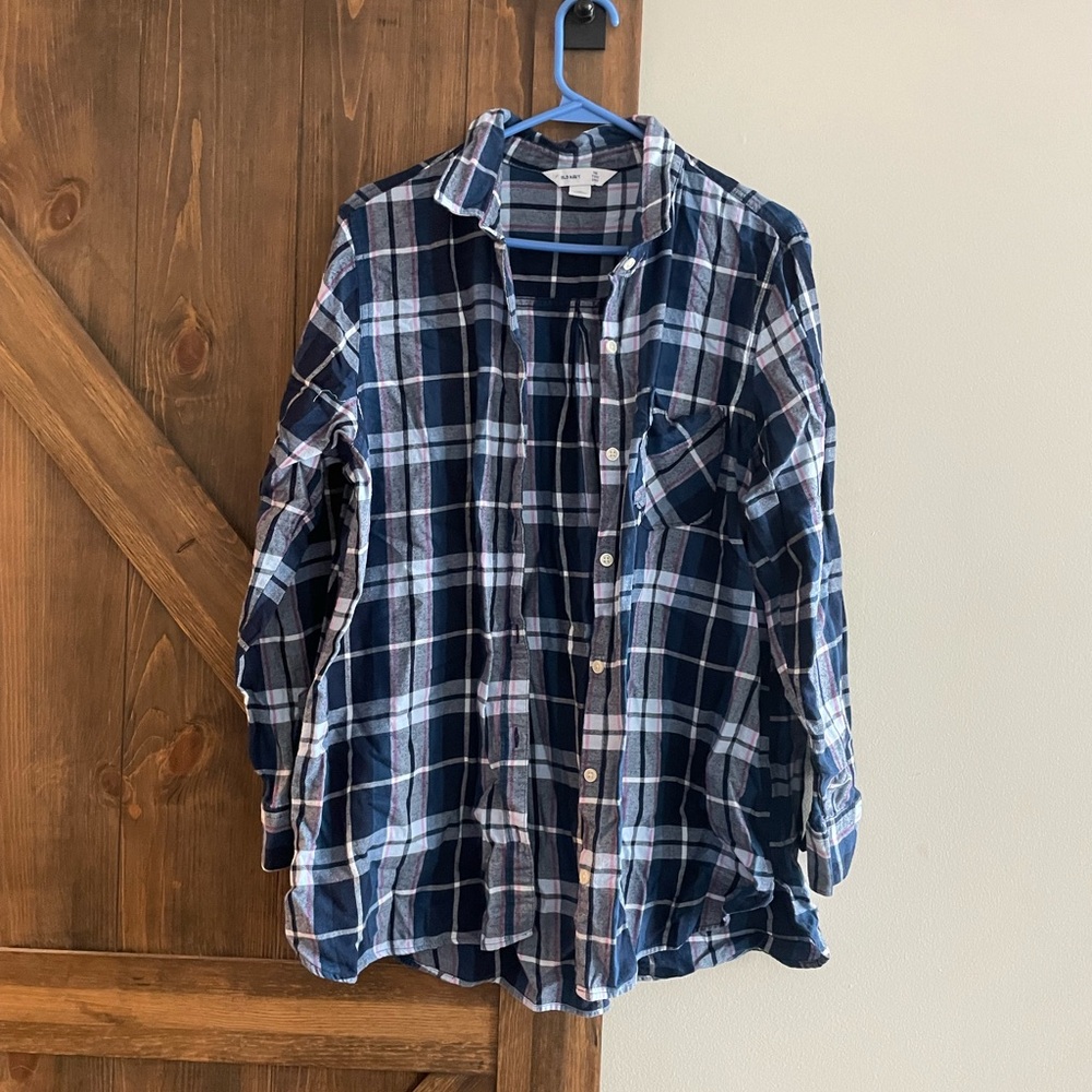 Old Navy “The Tunic Shirt” Blue Plaid Button Down Shirt